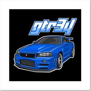 Blue gtr34 car Posters and Art